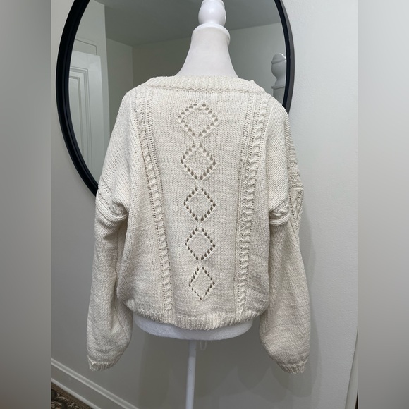 POL Cottagecore Embroidered Floral Knit Sweater Cozy Folk Boho Size XS - Picture 3 of 5